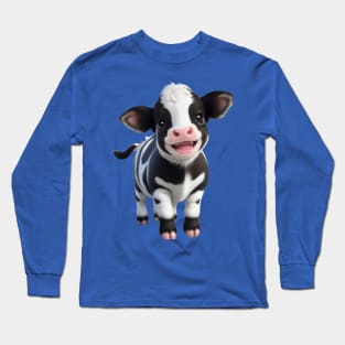 Cute Black And White Chibi Calf Long Sleeve T-Shirt